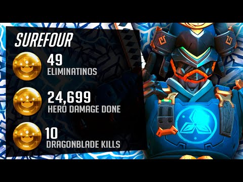 Surefour Showing his Genji skill! 49 elims! POTG! [ Overwatch Season 29 Top 500 ]