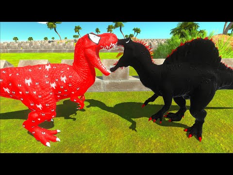 SPIDERMAN T-REX vs AQUAMAN T-REX vs DARK SPINOSAURUS DEATH RUN - Animal Revolt Battle Simulator