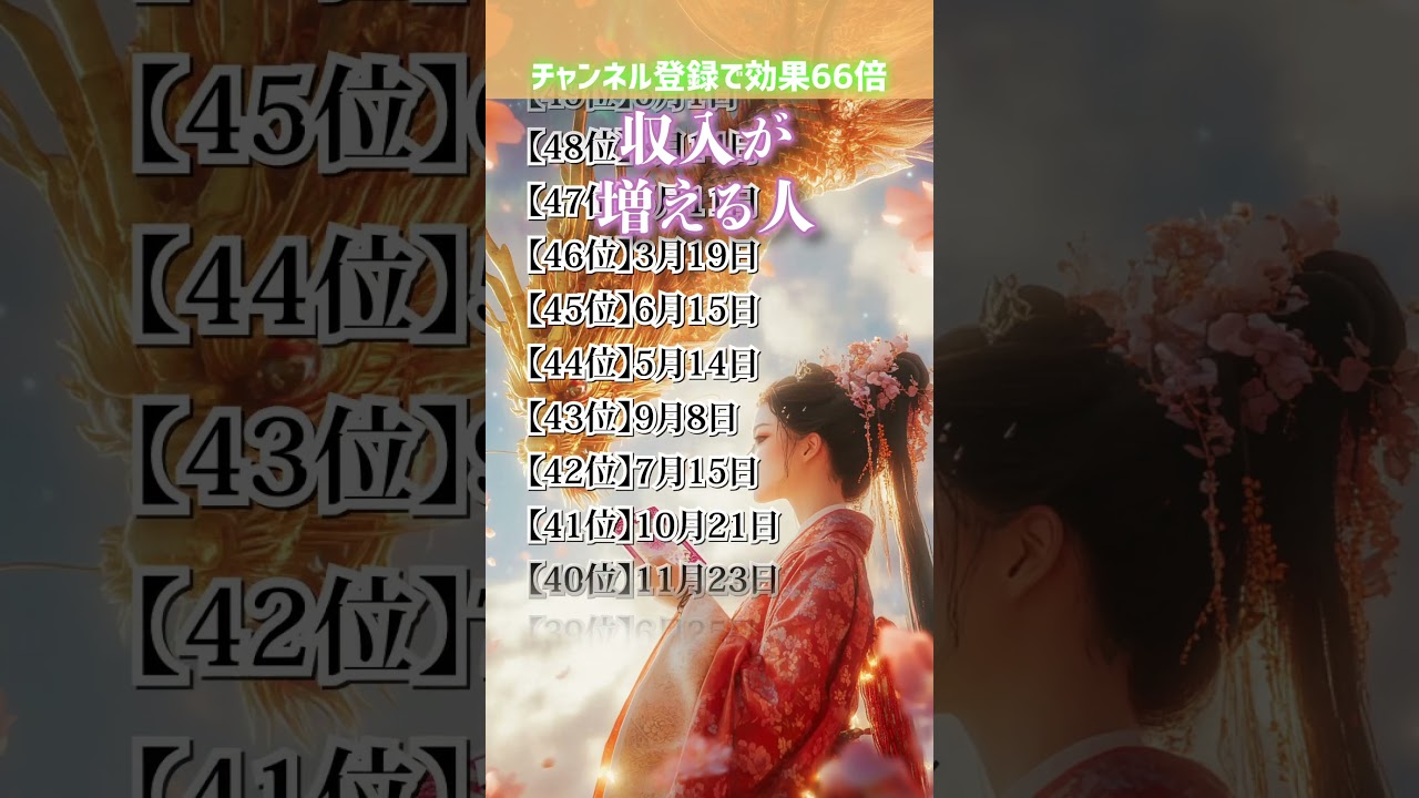 収入が増える人【誕生日ランキング】 運気アップの引き寄せBGM   #開運 #誕生日占い #shorts