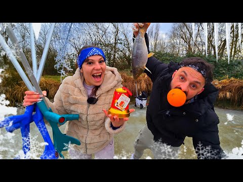 Ice Adventure 2025 | I played hockey with crutches and caught frozen fish + Bowling with cans