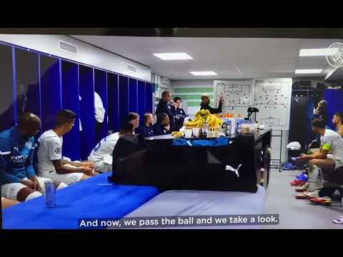 Pep Guardiola talking about Lionel Messi to his Manchester City players. 🐐