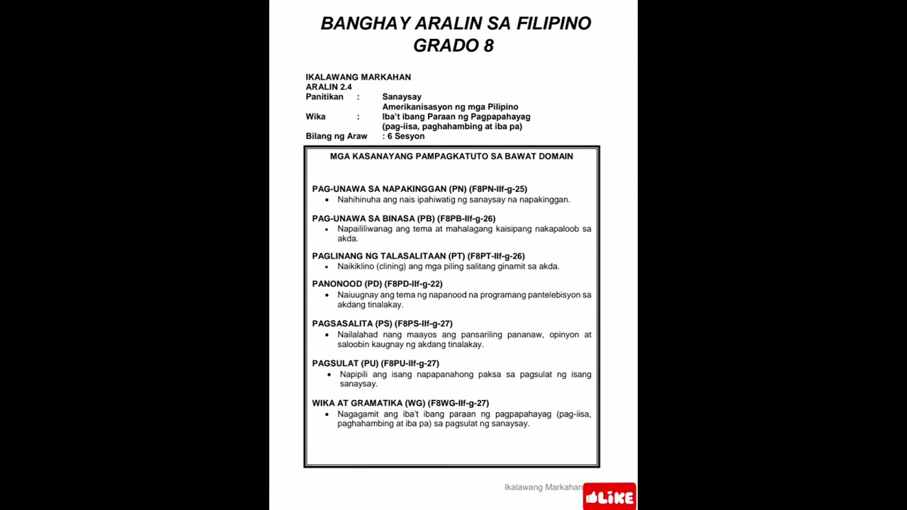 DLP: FILIPINO- GRADE 8, Quarter 2