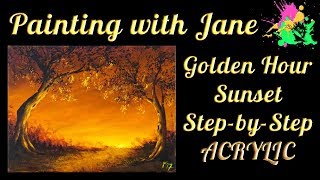 Golden Hour Sunset Step by Step Acrylic Painting on Canvas for Beginners