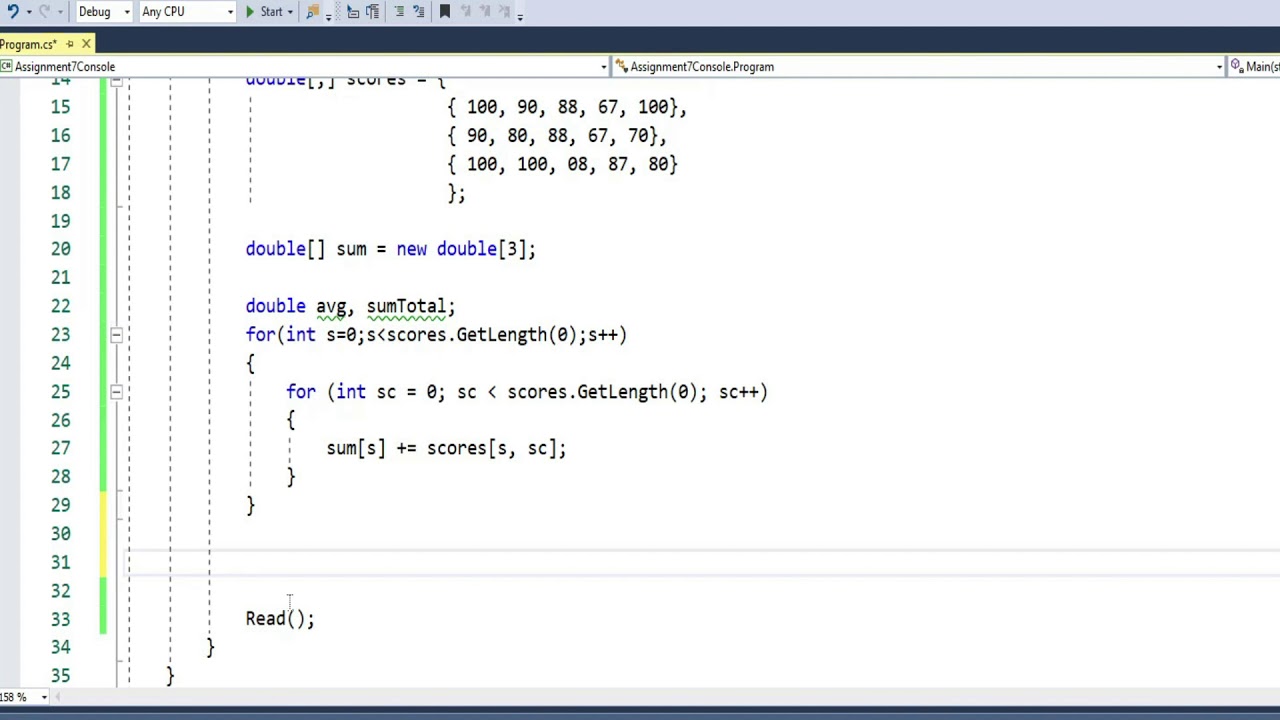 MultiDimensional Array C# Assignment 7