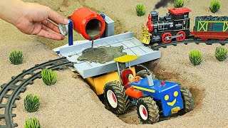 diy tractor making mini Concrete bridge | diy tractor build a Train Bridge || DongAnh mini