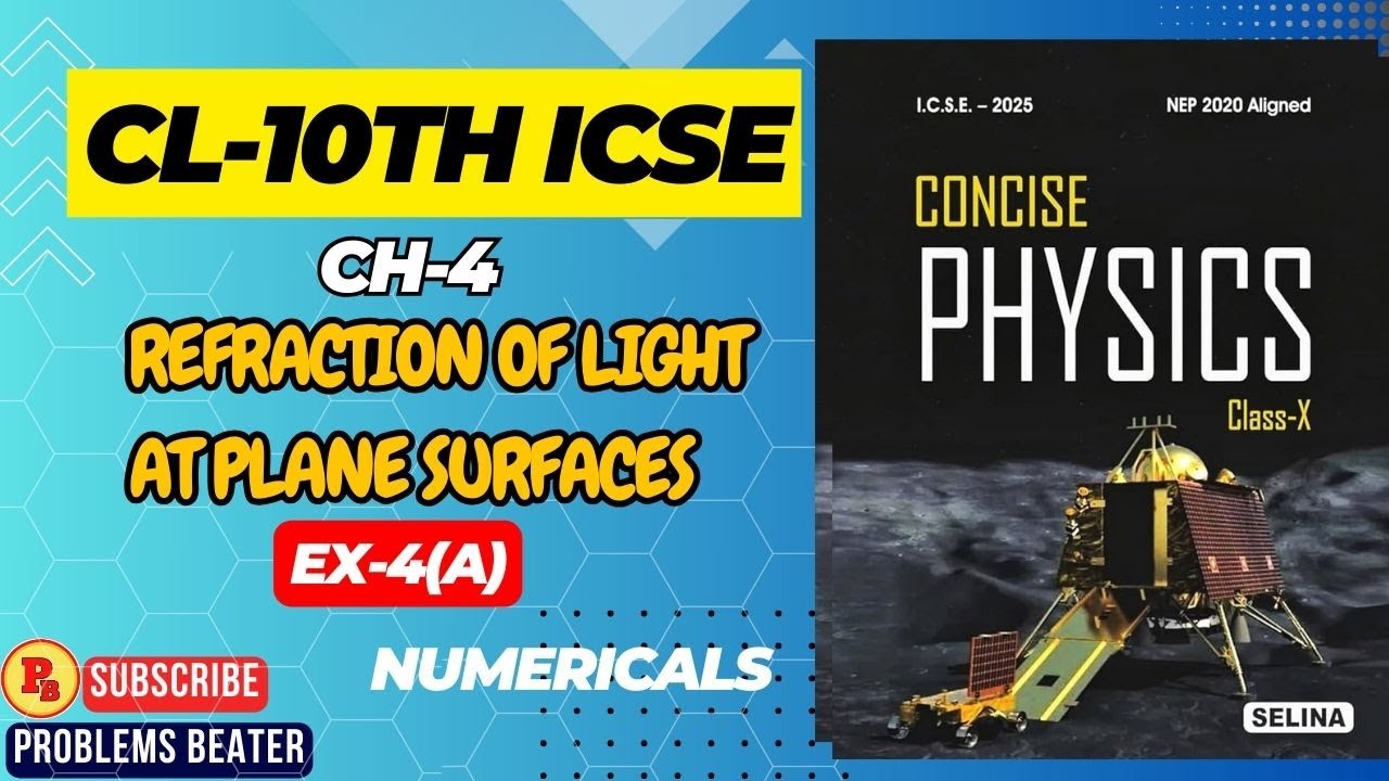 CH-4 || REFRACTION OF LIGHT AT PLANE SURFACES || EX-4(A) || Numericals || Cl-10th || ICSE SELINA
