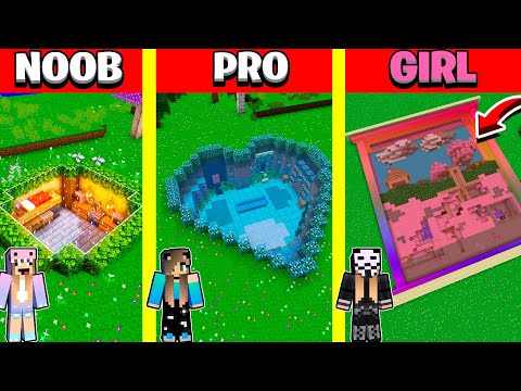 Minecraft Battle: UNDERGROUND SECRET BASE HOUSE BUILD CHALLENGE - NOOB vs PRO vs GIRL / Animation
