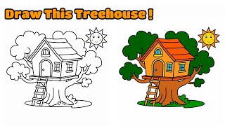 How to Draw a Treehouse - Easy for Kids 🌳🏠