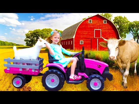 , title : 'ناستيا تتظاهر باللعب في مزرعه مع جرارات وحيوانات المزرعة لعب للأطفال'