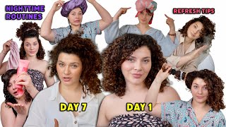 7 DIFFERENT WAYS TO SLEEP WITH CURLY HAIR + MY BEST REFRESH TIPS (a week in my curly hair  routine)