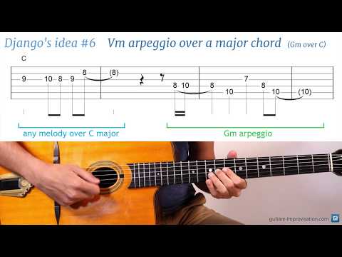 Django Reinhardt lick #6 : Vm arpeggio over a major chord (Gm over C)