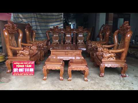 Bộ bàn ghế nghê đỉnh 10 món tay 14 gỗ gõ đỏ | e Thành Thức - Tiên Lương - Phú Thọ