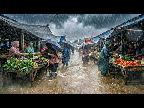 the atmosphere of a rain market in a traditional Indonesian rural market | the sound of rain