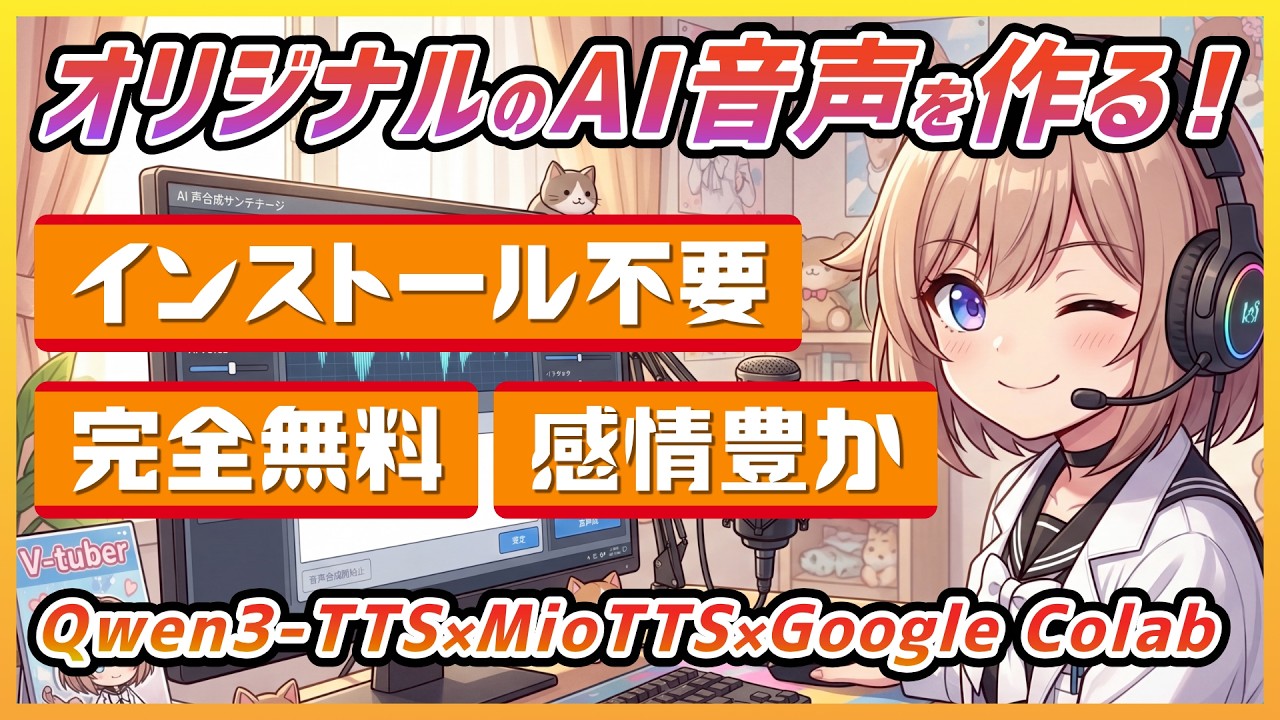 【無料で簡単】自分だけのオリジナルAI音声を作ってみよう！【Qwen3-TTS、MioTTS、Google Colab】