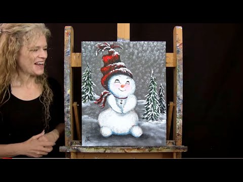 Learn How to Paint CUTEST SNOWMAN #2 with Acrylic - Paint & Sip at Home - Fun Step by Step Tutorial
