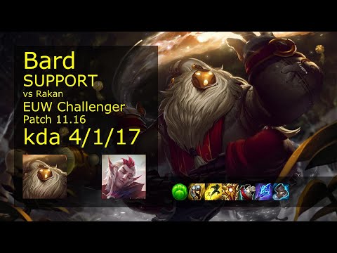 Bard Support vs Rakan - EUW Challenger 4/1/17 Patch 11.16 Gameplay