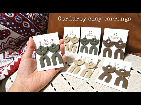 Corduroy clay earrings | asmr no talking | cozy polymer clay jewelry making tutorial