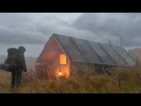Rainstorm Refuge: Night in a Log Cabin | Off-Grid