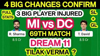 MI vs DC Dream 11 Team Prediction | MI vs DC Dream 11 Team Analysis Playing11 Pit Rep 69th Match