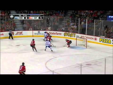 Sean Monahan wrist shot goal  1-0 Edmonton Oilers vs Calgary Flames 11/16/13 NHL Hockey.