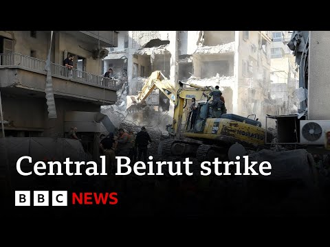 Video | Central Beirut residential building hit by massive Israeli strikes | BBC News