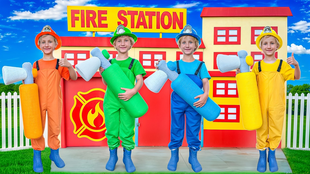 Five Kids Firefighter Adventure with Katya and Dima