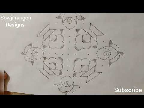 Beautiful rose flowers rangoli design with 15*3*3 dots//pandaga muggulu//Sowji rangoli designs