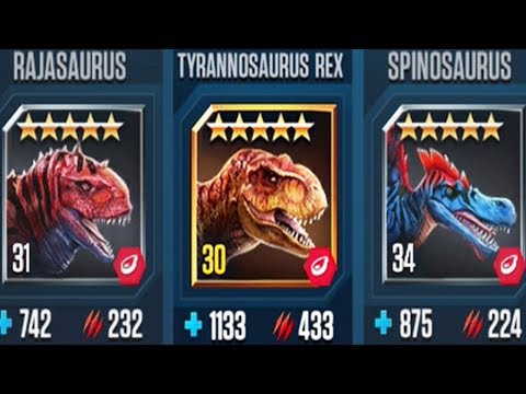 TYRANNOSAURUS REX,SPINOSAURUS,RAJASAURUS - Jurassic World The Game