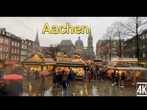 Rainy day in Aachen, Germany - Christmas market walk 2021 (4k 60fps) tour