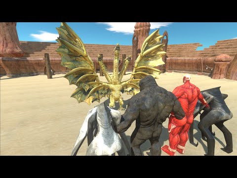 GHIDORAH VS COLOSSAL TITAN & KING KONG & X2 MUTO FEMALE - Animal Revolt Battle Simulator