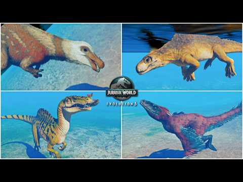ALL SWIMMING AND DEEP WATER ANIMATIONS OF LAND DINOSAURS & REPTILES IN JURASSIC WORLD EVOLUTION 3