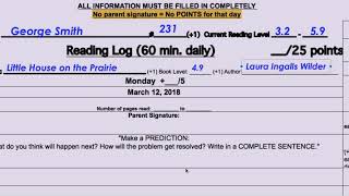 Correctly Completing the Reading Log Homework