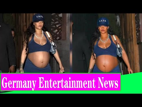 Rihanna shows off her growing BABY BUMP in bra top and...