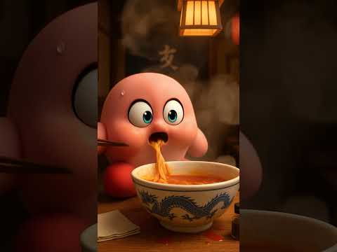 Kirby Tries Hell Ramen!! 🥵🍜 #Kirby #SpicyRamenChallenge #FunnyReaction