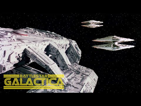 Battlestar Pegasus vs. Two Cylon Basestars - Battlestar Galactica 1978 (4K)