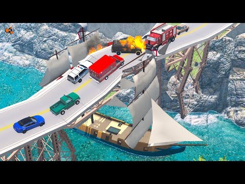 Beamng drive - Breakable Car Bridge Crashes