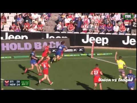 Benji Marshall and Mitch Rein Super Try vs Newcastle Knights - Round 21 NRL 2015