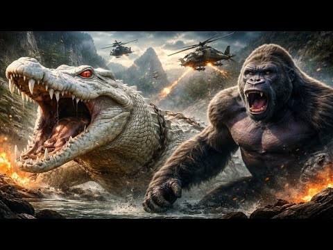 GIANT GORILLA vs ALBINO CROCODILE 🐊🦍 | Military Helicopter Final Battle #kingkongmovie 