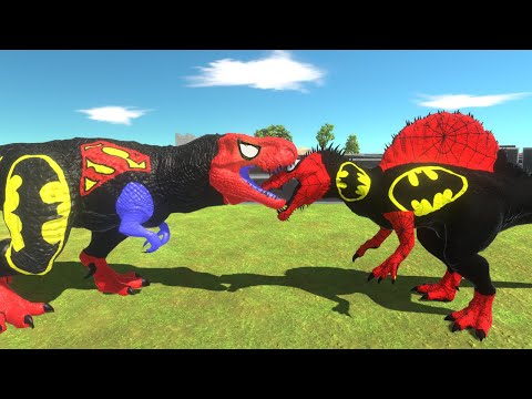 BAT SUPERMAN T-REX vs BAT SPIDER-MAN SPINOSAURUS DEATH CLIMB - Animal Revolt Battle Simulator