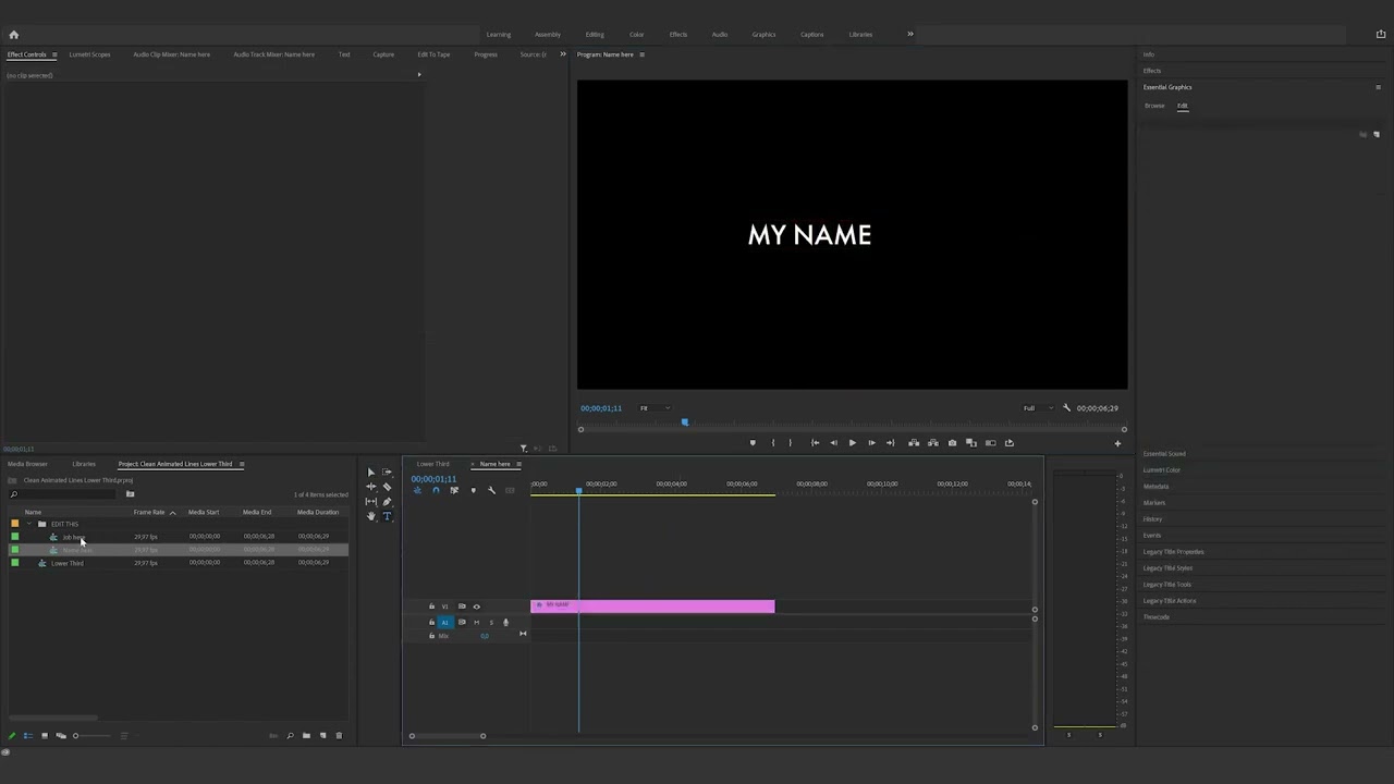 How to edit the Clean Animated Lines Lower Third in Premiere Pro