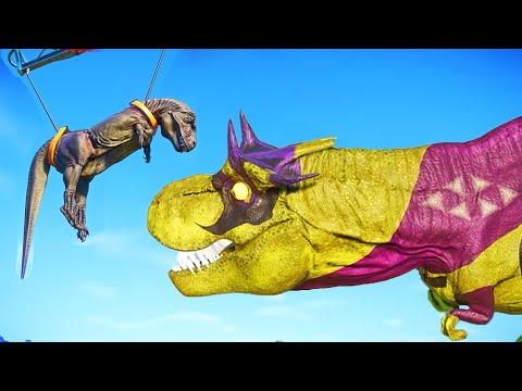 Hulk Giganotosaurus Vs Thanos T-REX & Velociraptors - Jurassic World Evolution