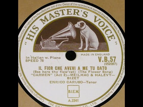Enrico Caruso "Il Fior Che Avevi A Me Tu Dato" piano version, 1905 Flower Song, Italian, from Carmen