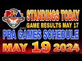 PBA Standings today as of May 17, 2024 | PBA Game results | Pba schedule May 19, 2024