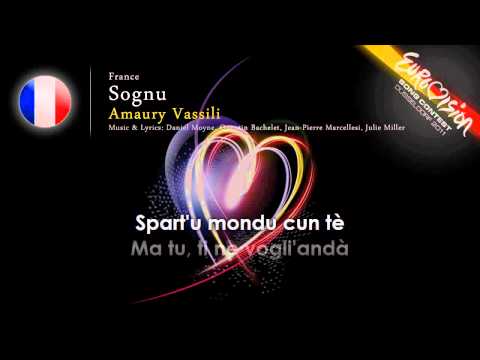 Amaury Vassili 'Sognu' France   ESC 2011   onscreen lyrics