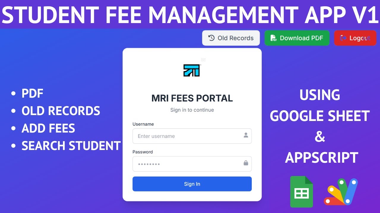 Google Sheets Fee Management System with Apps Script | Fee Management Web App | C35