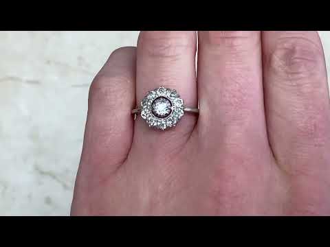 Antique Floral Cluster Old European Cut Diamond Engagement Ring - Brantford Ring - Hand Video