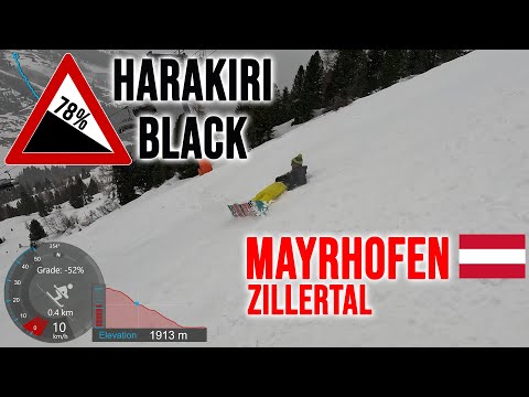 [4K] Skiing Mayrhofen, Harakiri 78% Infamous Black Piste 34 Plus 33, Zillertal Austria, GoPro HERO11