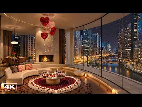 Sweet Valentine’s Day in Cozy Apartment Ambience 💕 Elegant Piano Jazz & Fireplace Sounds to Unwind