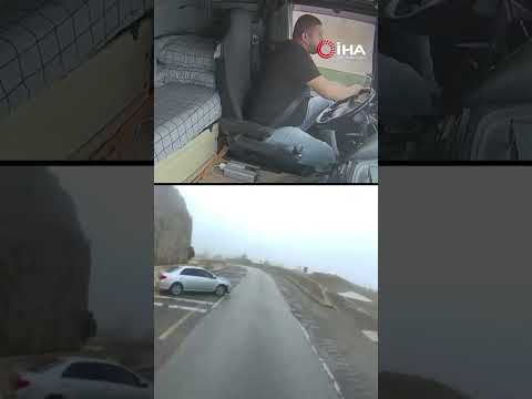 Kaza Anını Tır Kamerası Kaydetti: Sürücünün Tepkisi Dikkat Çekti