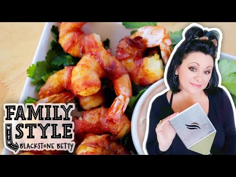 Bacon Wrapped Shrimp Lejon in the Air Fryer! Family Style with Blackstone Betty | Blackstone Griddle